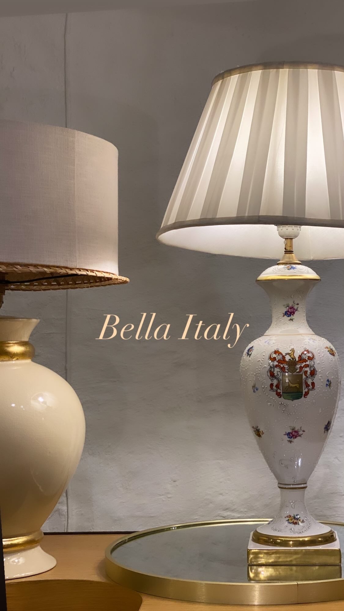 Italiensk bordlampe - Håndmalt porselen.